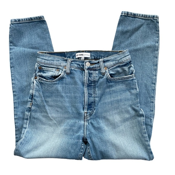 Re/Done High-Rise Ankle Crop Jeans in Dusty Blue. Size 28 - Picture 4 of 10